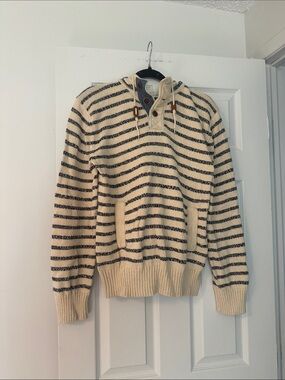 Men's Cream Striped Crewneck Pullover Sweater